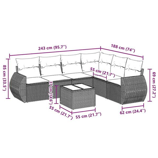 Grote foto vidaxl 7 delige loungeset met kussens poly rattan lichtgrijs tuin en terras tuinmeubelen