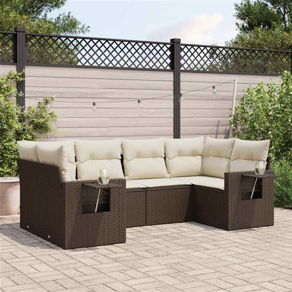 Grote foto vidaxl 6 delige loungeset met kussens poly rattan bruin tuin en terras tuinmeubelen
