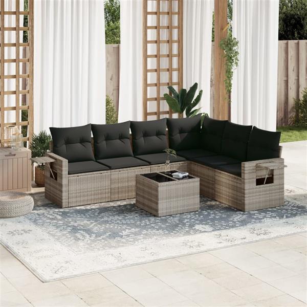 Grote foto vidaxl 7 delige loungeset met kussens poly rattan lichtgrijs tuin en terras tuinmeubelen