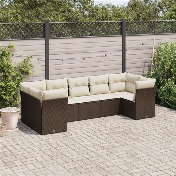 Grote foto vidaxl 7 delige loungeset met kussens poly rattan bruin tuin en terras tuinmeubelen