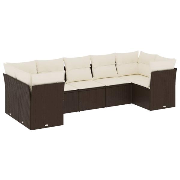 Grote foto vidaxl 7 delige loungeset met kussens poly rattan bruin tuin en terras tuinmeubelen