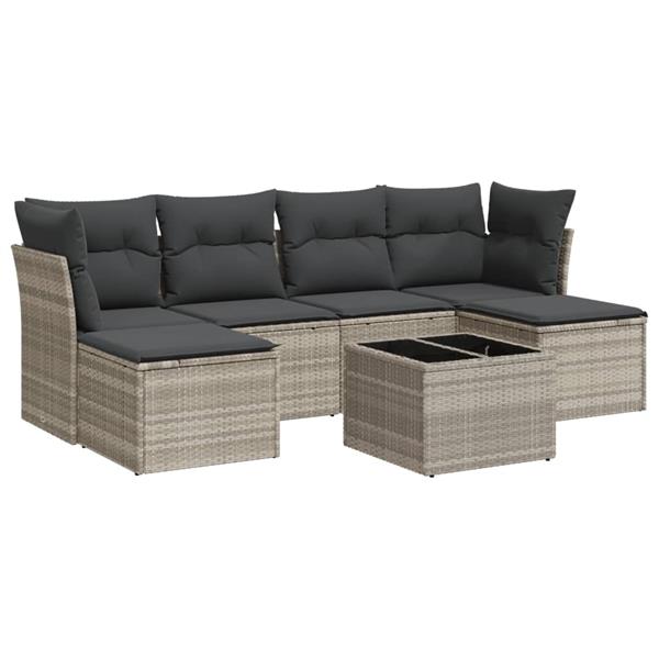 Grote foto vidaxl 7 delige loungeset met kussens poly rattan lichtgrijs tuin en terras tuinmeubelen