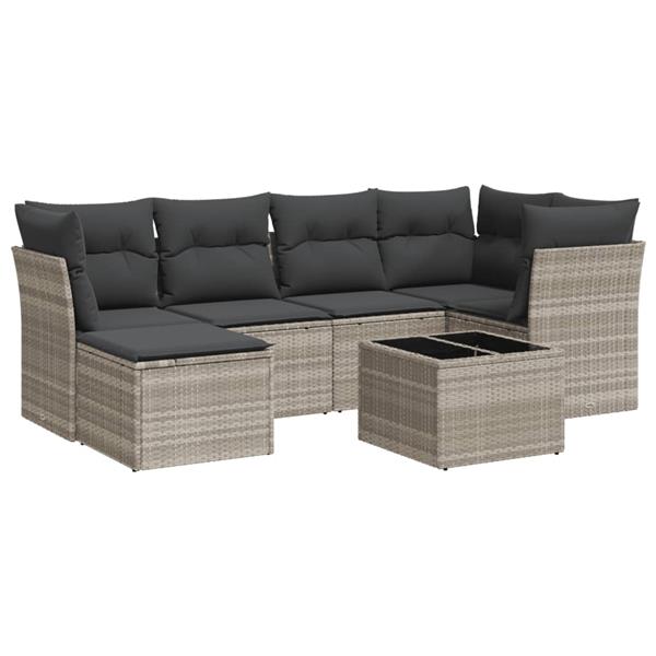 Grote foto vidaxl 7 delige loungeset met kussens poly rattan lichtgrijs tuin en terras tuinmeubelen