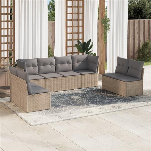 Grote foto vidaxl 8 delige loungeset met kussens poly rattan beige tuin en terras tuinmeubelen