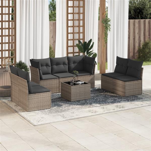 Grote foto vidaxl 8 delige loungeset met kussens poly rattan grijs tuin en terras tuinmeubelen