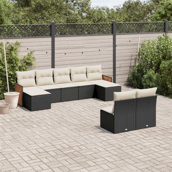 Grote foto vidaxl 9 delige loungeset met kussens poly rattan zwart tuin en terras tuinmeubelen