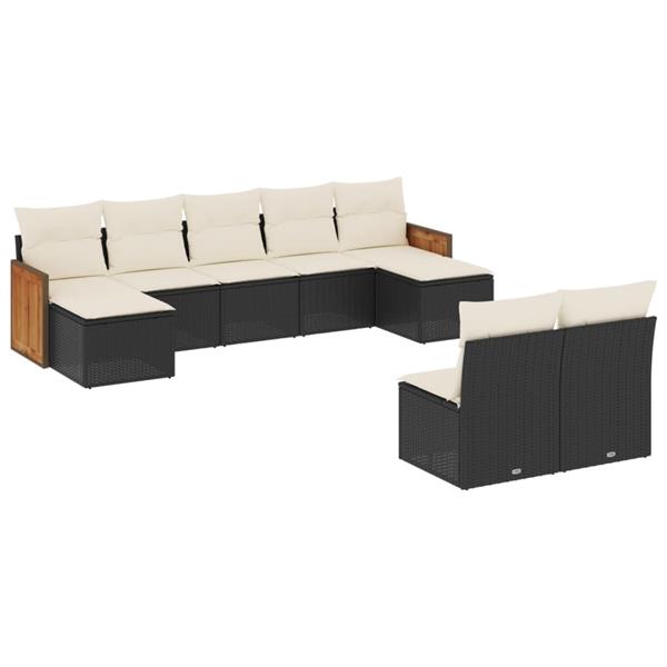 Grote foto vidaxl 9 delige loungeset met kussens poly rattan zwart tuin en terras tuinmeubelen