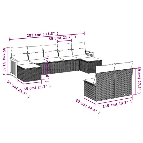 Grote foto vidaxl 9 delige loungeset met kussens poly rattan zwart tuin en terras tuinmeubelen