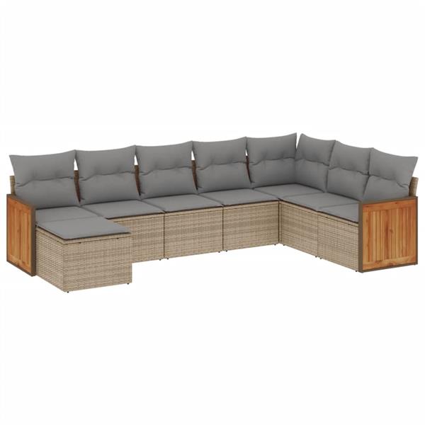 Grote foto vidaxl 8 delige loungeset met kussens poly rattan beige tuin en terras tuinmeubelen
