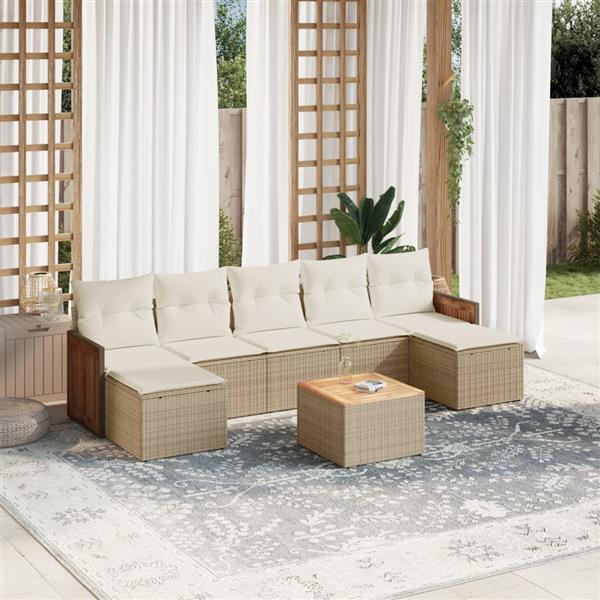 Grote foto vidaxl 8 delige loungeset met kussens poly rattan beige tuin en terras tuinmeubelen