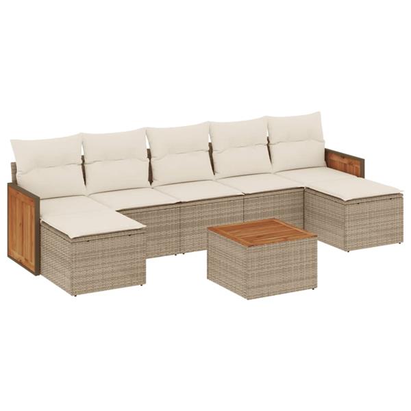 Grote foto vidaxl 8 delige loungeset met kussens poly rattan beige tuin en terras tuinmeubelen