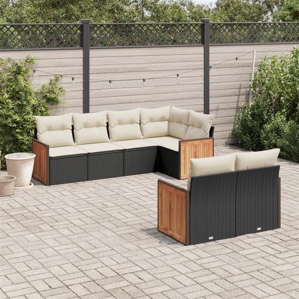 Grote foto vidaxl 7 delige loungeset met kussens poly rattan zwart tuin en terras tuinmeubelen