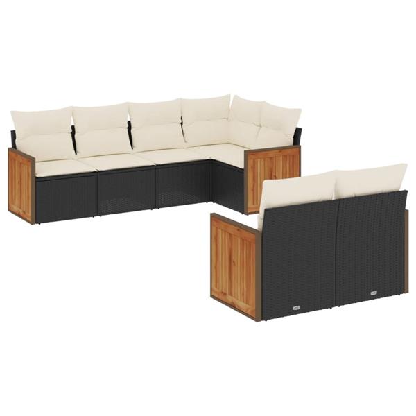 Grote foto vidaxl 7 delige loungeset met kussens poly rattan zwart tuin en terras tuinmeubelen
