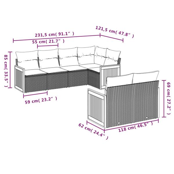 Grote foto vidaxl 7 delige loungeset met kussens poly rattan zwart tuin en terras tuinmeubelen