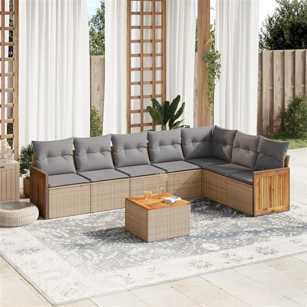 Grote foto vidaxl 8 delige loungeset met kussens poly rattan beige tuin en terras tuinmeubelen