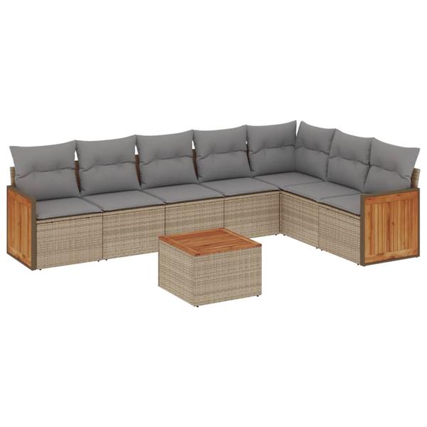 Grote foto vidaxl 8 delige loungeset met kussens poly rattan beige tuin en terras tuinmeubelen