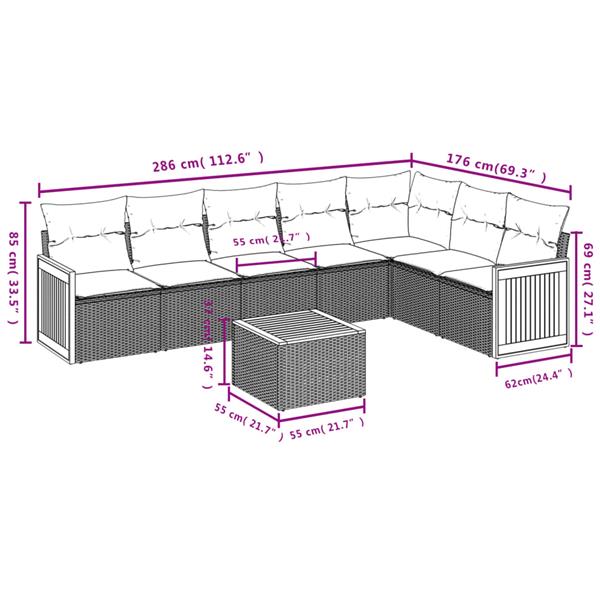 Grote foto vidaxl 8 delige loungeset met kussens poly rattan beige tuin en terras tuinmeubelen