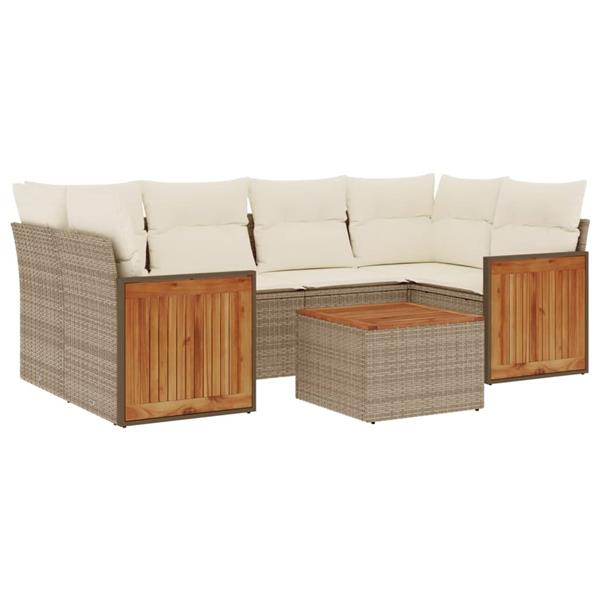 Grote foto vidaxl 7 delige loungeset met kussens poly rattan beige tuin en terras tuinmeubelen