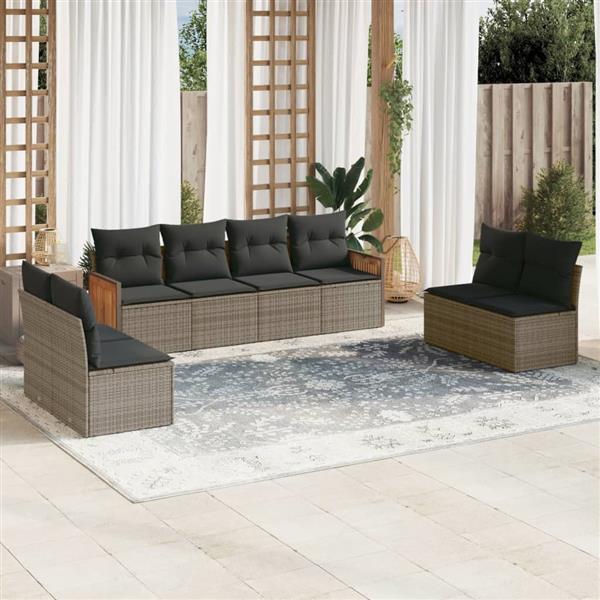 Grote foto vidaxl 8 delige loungeset met kussens poly rattan grijs tuin en terras tuinmeubelen