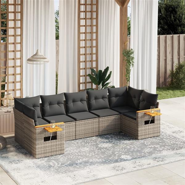 Grote foto vidaxl 7 delige loungeset met kussens poly rattan grijs tuin en terras tuinmeubelen