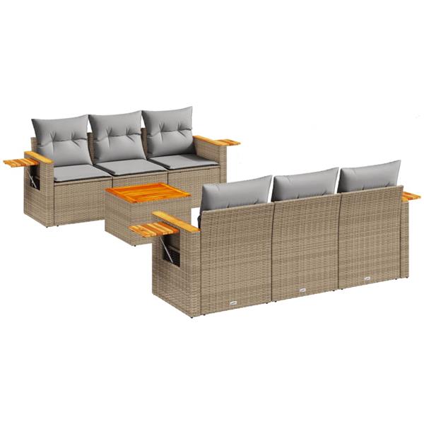 Grote foto vidaxl 7 delige loungeset met kussens poly rattan beige tuin en terras tuinmeubelen
