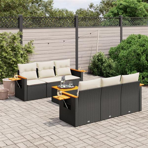 Grote foto vidaxl 7 delige loungeset met kussens poly rattan zwart tuin en terras tuinmeubelen