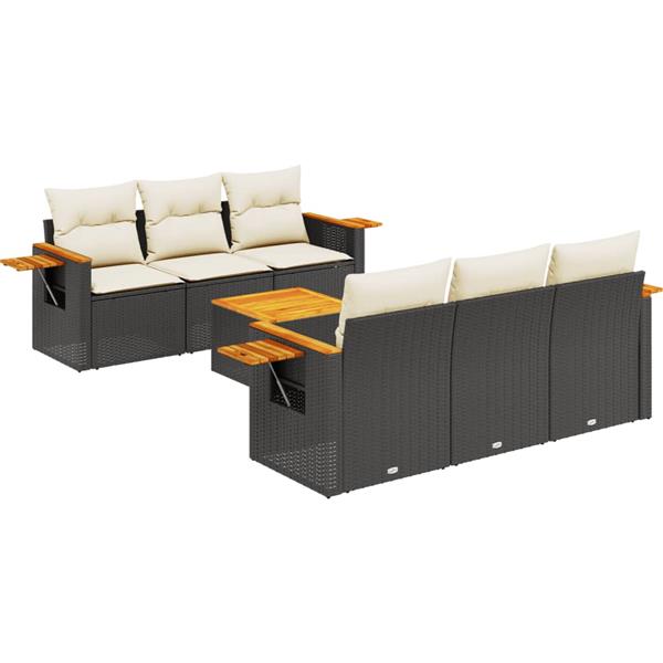 Grote foto vidaxl 7 delige loungeset met kussens poly rattan zwart tuin en terras tuinmeubelen