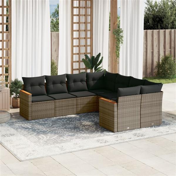 Grote foto vidaxl 8 delige loungeset met kussens poly rattan grijs tuin en terras tuinmeubelen