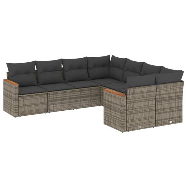 Grote foto vidaxl 8 delige loungeset met kussens poly rattan grijs tuin en terras tuinmeubelen