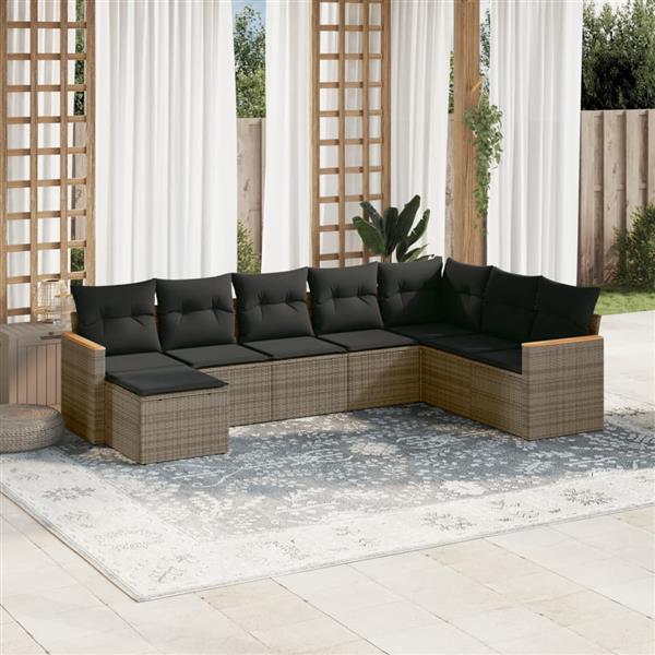 Grote foto vidaxl 8 delige loungeset met kussens poly rattan grijs tuin en terras tuinmeubelen