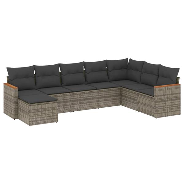 Grote foto vidaxl 8 delige loungeset met kussens poly rattan grijs tuin en terras tuinmeubelen