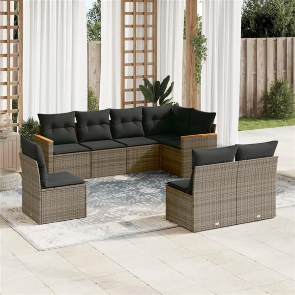 Grote foto vidaxl 8 delige loungeset met kussens poly rattan grijs tuin en terras tuinmeubelen