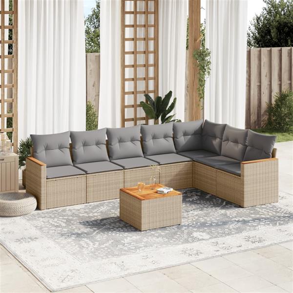 Grote foto vidaxl 8 delige loungeset met kussens poly rattan gemengd beige tuin en terras tuinmeubelen