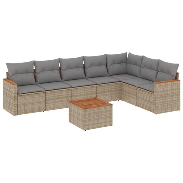 Grote foto vidaxl 8 delige loungeset met kussens poly rattan gemengd beige tuin en terras tuinmeubelen