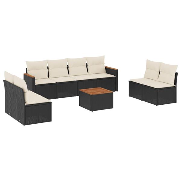 Grote foto vidaxl 9 delige loungeset met kussens poly rattan zwart tuin en terras tuinmeubelen