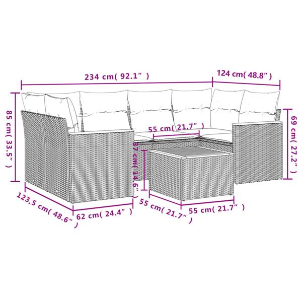 Grote foto vidaxl 7 delige loungeset met kussens poly rattan beige tuin en terras tuinmeubelen