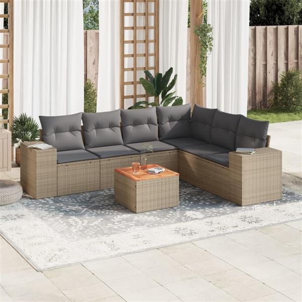 Grote foto vidaxl 7 delige loungeset met kussens poly rattan beige tuin en terras tuinmeubelen