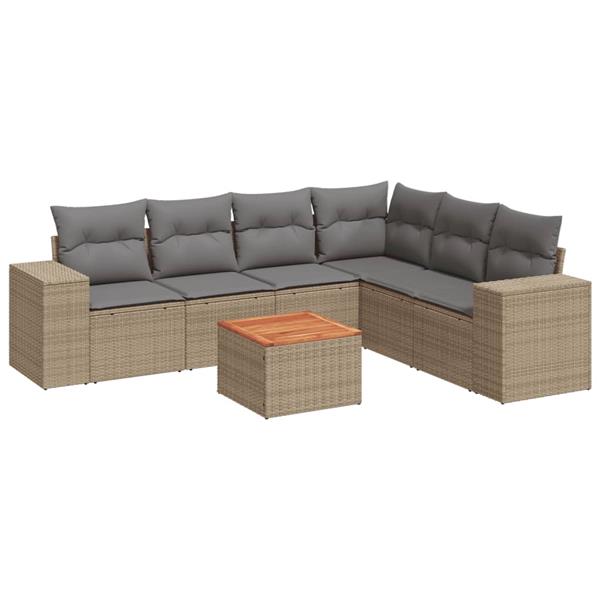 Grote foto vidaxl 7 delige loungeset met kussens poly rattan beige tuin en terras tuinmeubelen