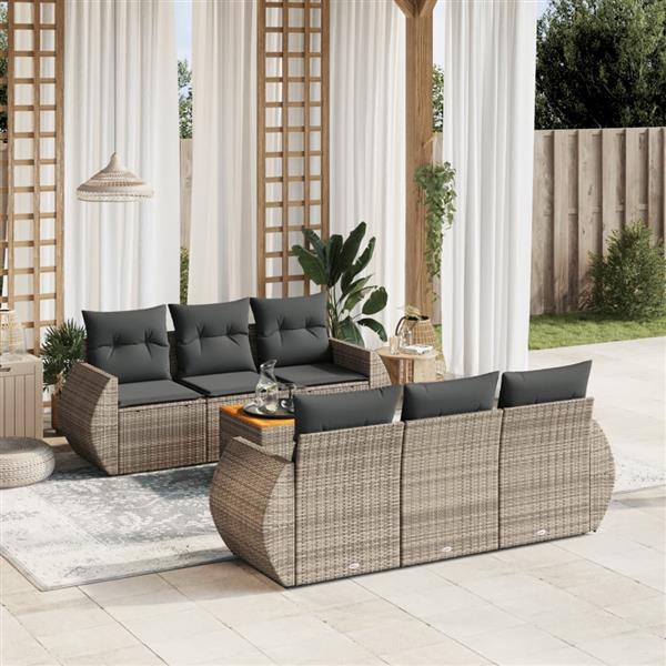 Grote foto vidaxl 7 delige loungeset met kussens poly rattan grijs tuin en terras tuinmeubelen
