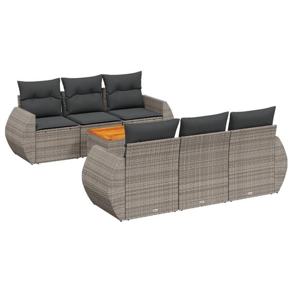 Grote foto vidaxl 7 delige loungeset met kussens poly rattan grijs tuin en terras tuinmeubelen