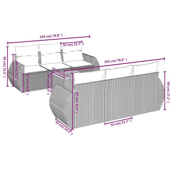 Grote foto vidaxl 7 delige loungeset met kussens poly rattan grijs tuin en terras tuinmeubelen