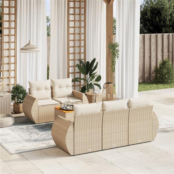 Grote foto vidaxl 6 delige loungeset met kussens poly rattan beige tuin en terras tuinmeubelen