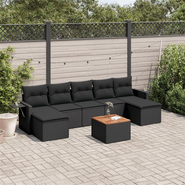 Grote foto vidaxl 8 delige loungeset met kussens poly rattan zwart tuin en terras tuinmeubelen