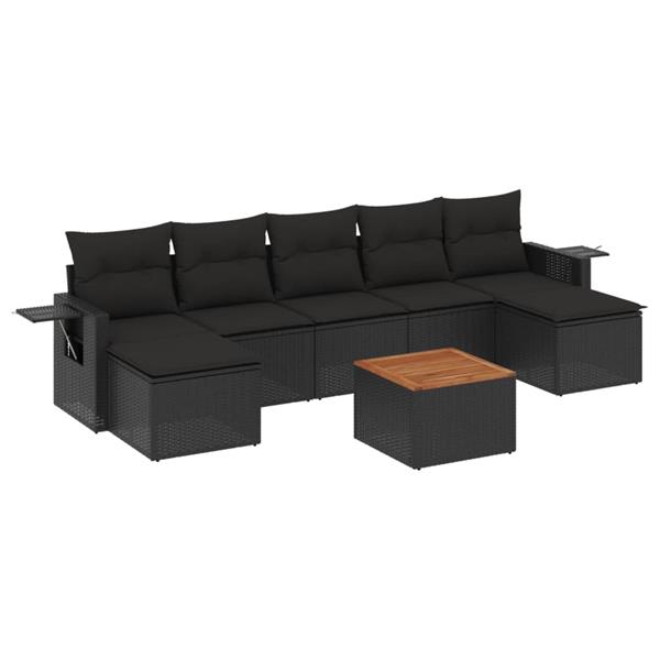 Grote foto vidaxl 8 delige loungeset met kussens poly rattan zwart tuin en terras tuinmeubelen