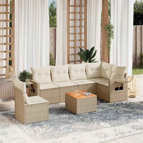 Grote foto vidaxl 7 delige loungeset met kussens poly rattan beige tuin en terras tuinmeubelen