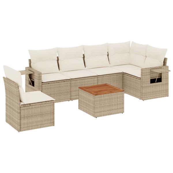 Grote foto vidaxl 7 delige loungeset met kussens poly rattan beige tuin en terras tuinmeubelen