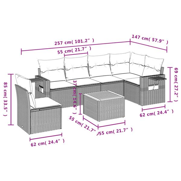 Grote foto vidaxl 7 delige loungeset met kussens poly rattan beige tuin en terras tuinmeubelen