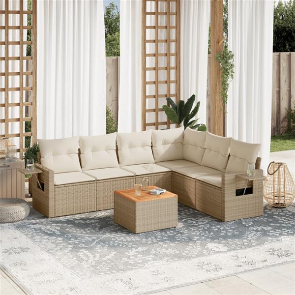 Grote foto vidaxl 7 delige loungeset met kussens poly rattan beige tuin en terras tuinmeubelen