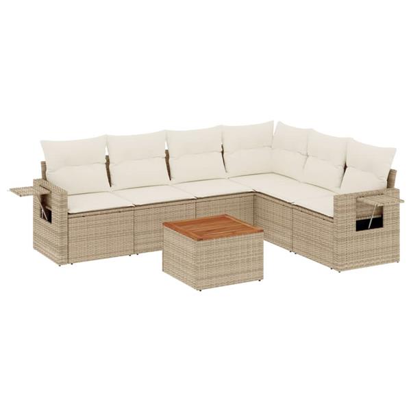 Grote foto vidaxl 7 delige loungeset met kussens poly rattan beige tuin en terras tuinmeubelen