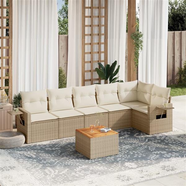 Grote foto vidaxl 7 delige loungeset met kussens poly rattan beige tuin en terras tuinmeubelen